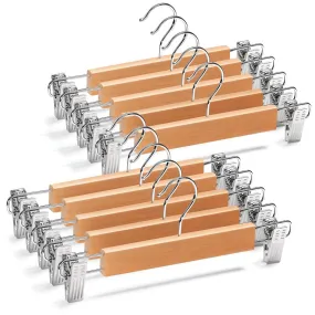 10 Pack Wooden Skirt Hangers With Clips - Smooth Finish Solid Wood Pants Hangers