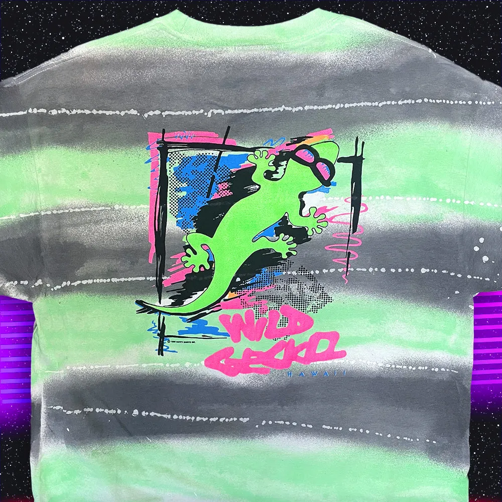 1989 Gecko Graffiti Hand-Painted Beach Style Tee - Green