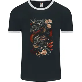 2 Chinese Dragons Fantasy Mens Ringer T-Shirt FotL