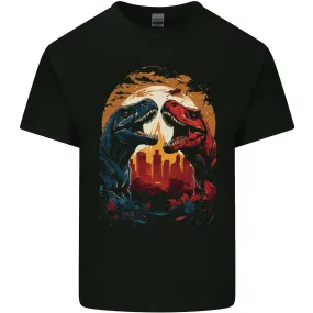 2 Dinosaurs With a Moon Backdrop T-Rex Lizard Mens Light Cotton T-Shirt