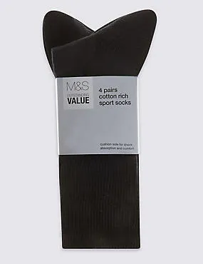 4 Pairs of Cotton Rich Sports Socks