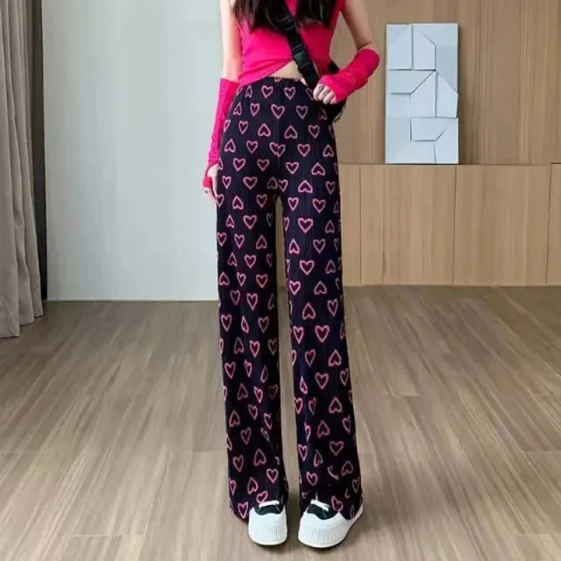 Aiertu Harajuku Y2K Pink Pants Heart Printed Sweet Trousers Vintage Aesthetic Party Pants Pockets Joggers Outfits Women New Streetwear