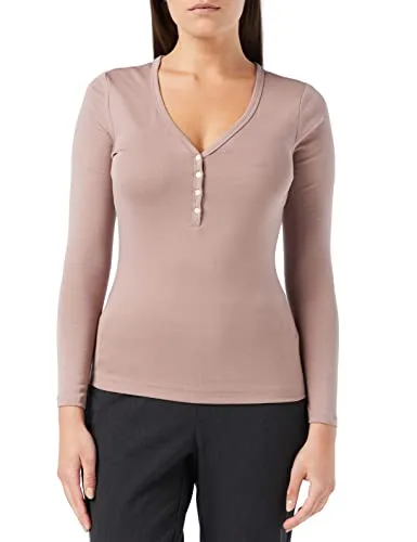 Amazon Essentials Women's Ribbed Knit Long Sleeve Henley Slim Fit T-Shirt, Dark Taupe, X-Small