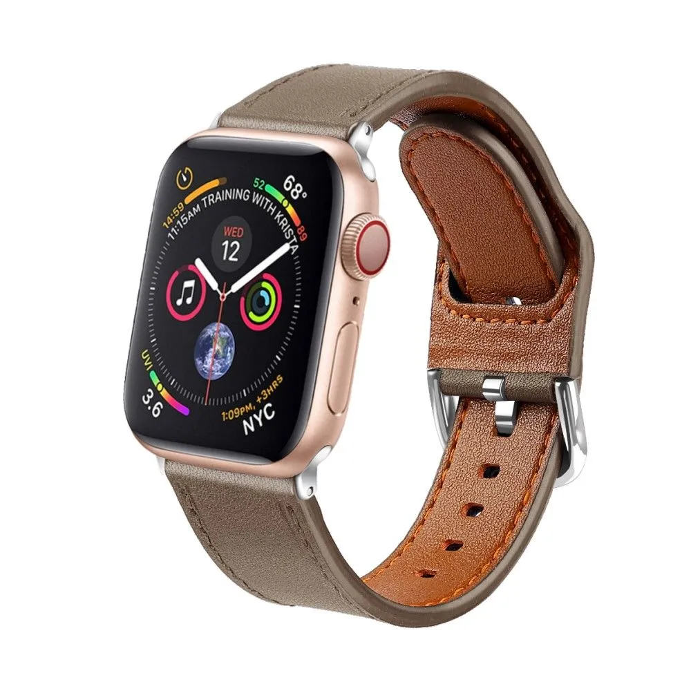 Apple Watch (45mm) soft top layer genuine leather watch strap - Coffee / Size: S