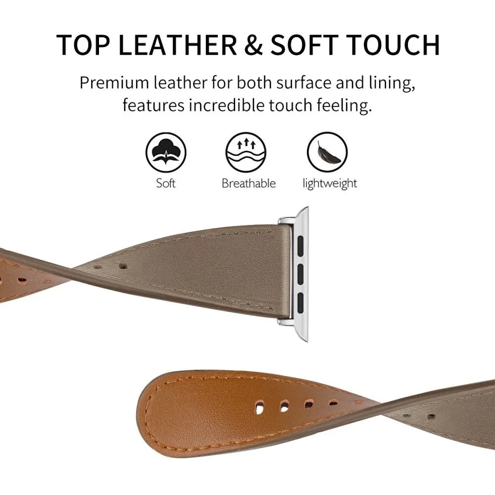 Apple Watch (45mm) soft top layer genuine leather watch strap - Coffee / Size: S