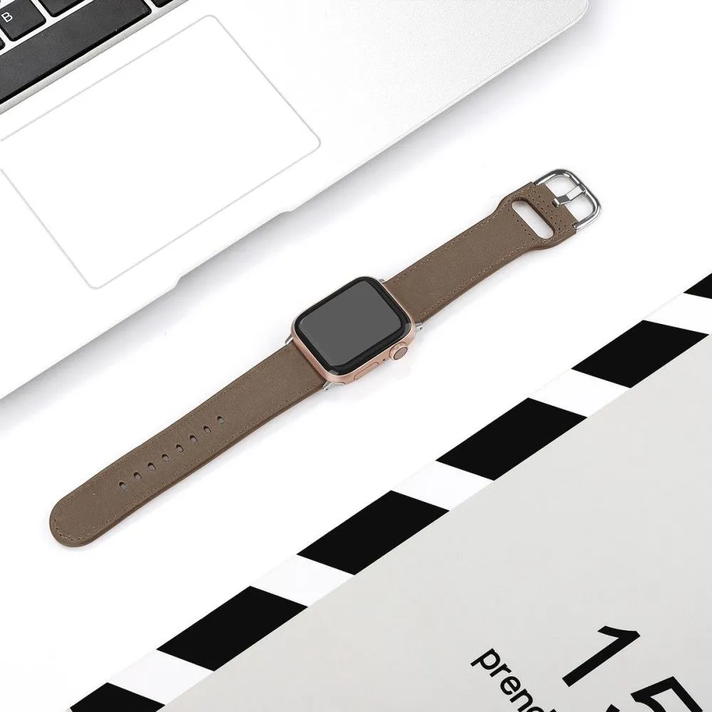 Apple Watch (45mm) soft top layer genuine leather watch strap - Coffee / Size: S