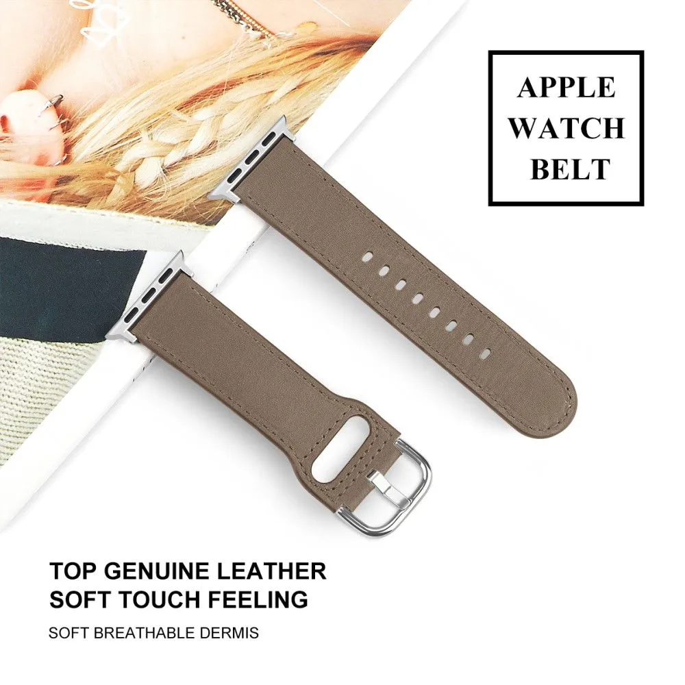 Apple Watch (45mm) soft top layer genuine leather watch strap - Coffee / Size: S