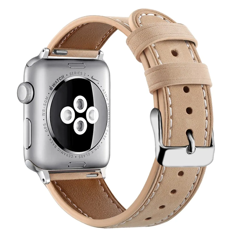 Apple Watch (45mm) top layer cowhide genuine leather watch strap - Apricot