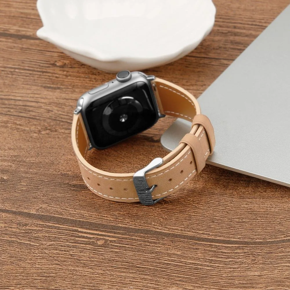 Apple Watch (45mm) top layer cowhide genuine leather watch strap - Apricot