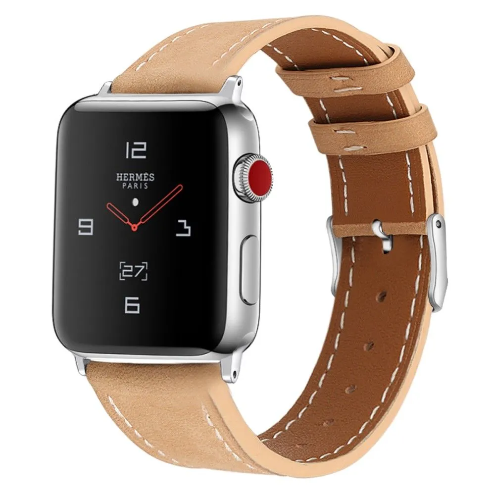 Apple Watch (45mm) top layer cowhide genuine leather watch strap - Apricot