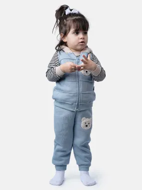 Baby Girl Teddy Tracksuit 3 Piece Set with Vest - Powder Blue