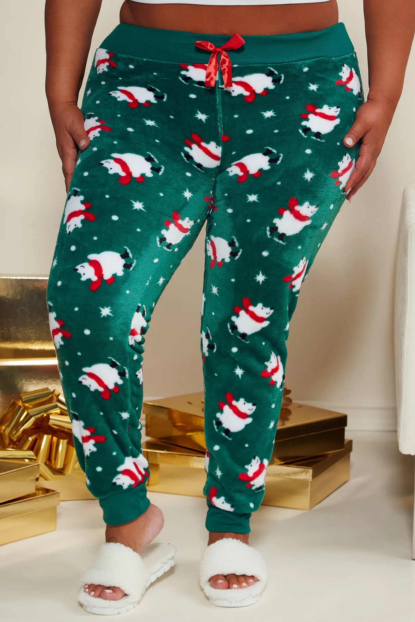 Baby Its Cold Outside Plush PJ Joggers - Green/combo