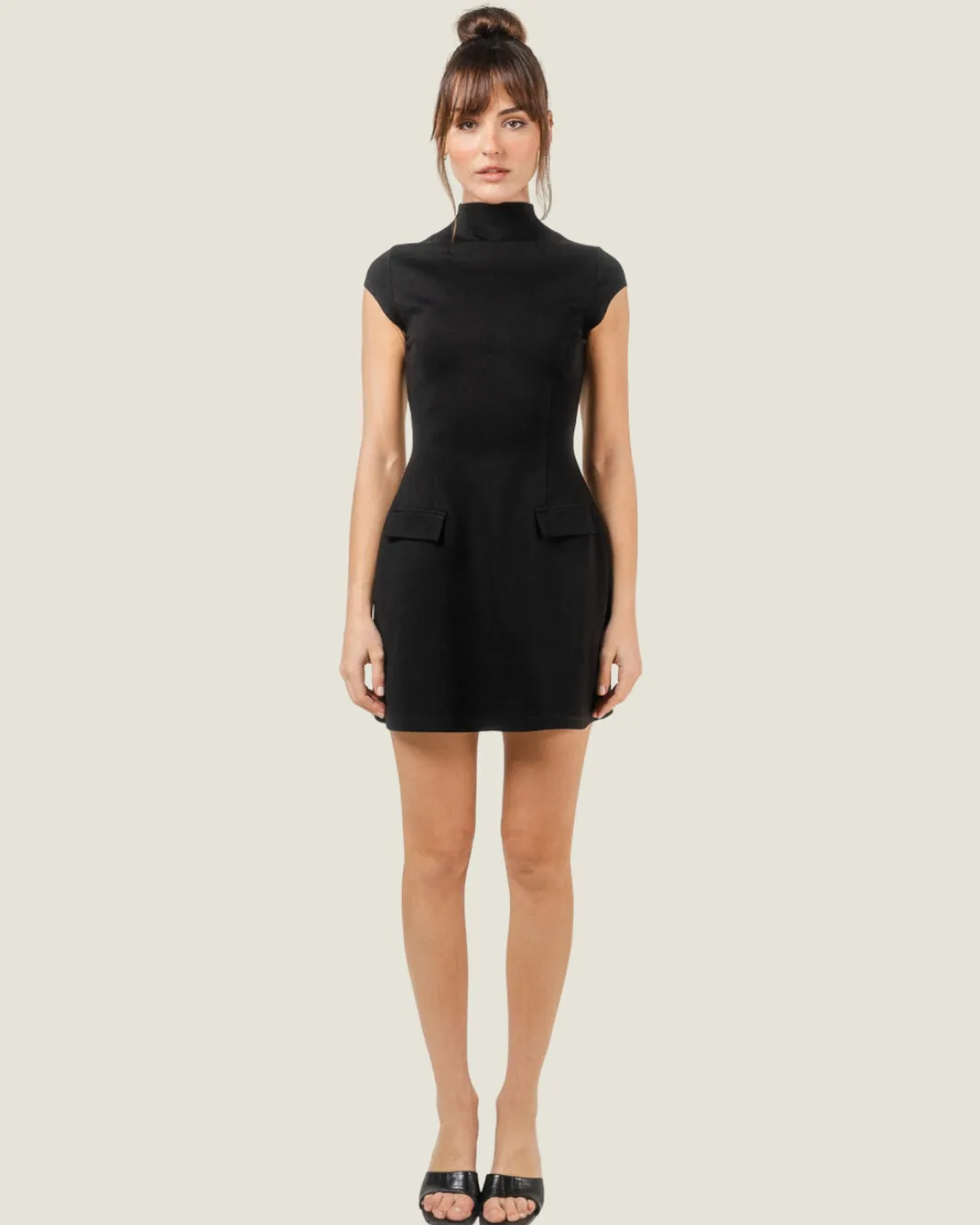 Bach Era: Black Cap Sleeve Mini Dress