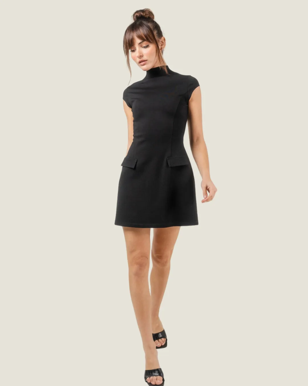 Bach Era: Black Cap Sleeve Mini Dress