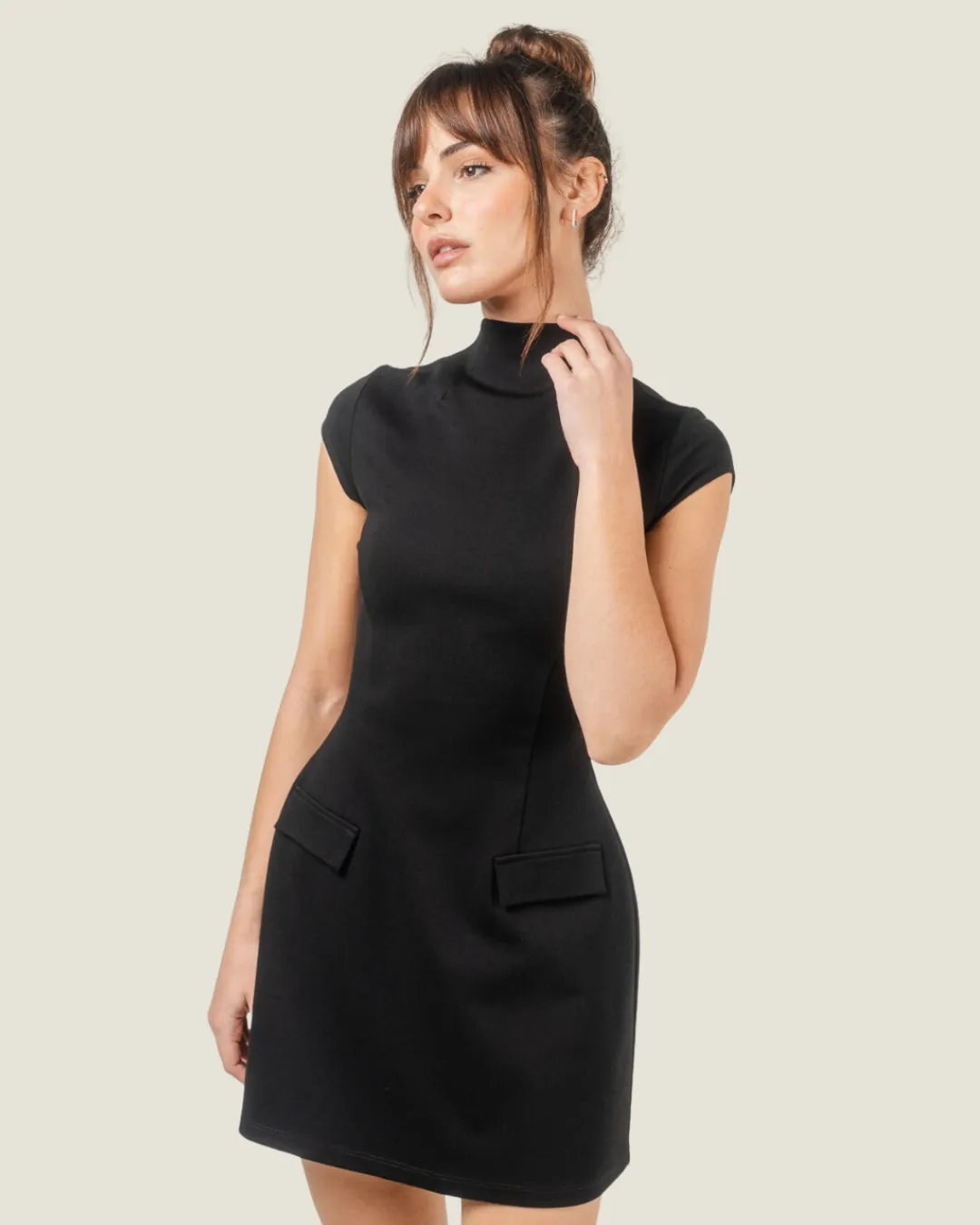 Bach Era: Black Cap Sleeve Mini Dress