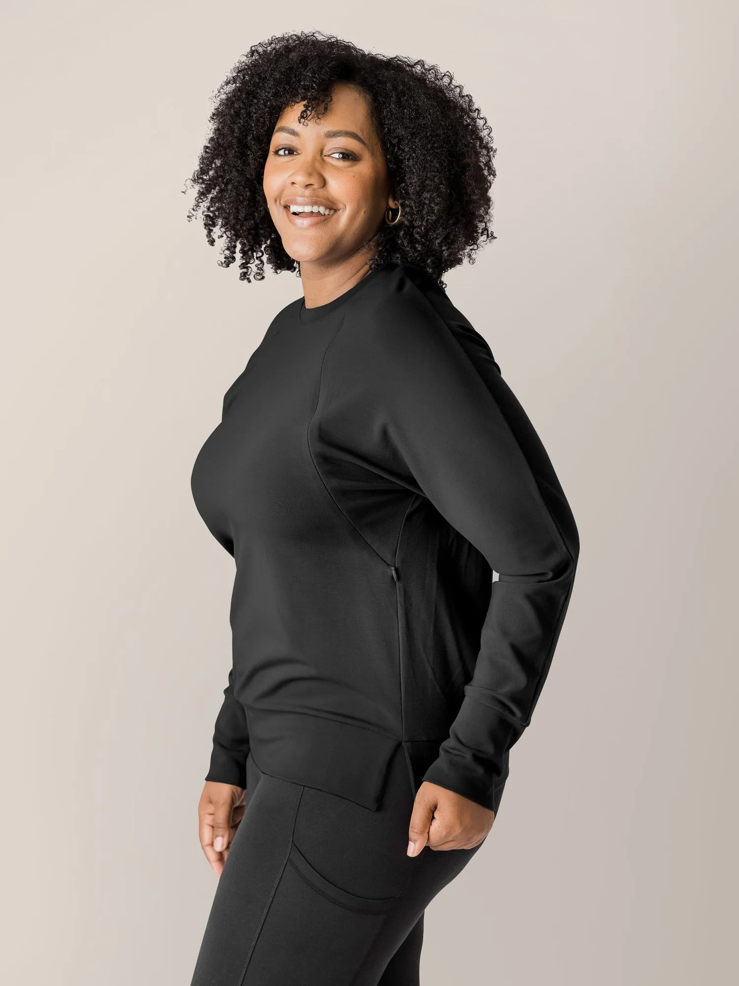 Bamboo Maternity & Nursing Crew Neck Sweatshirt | Black