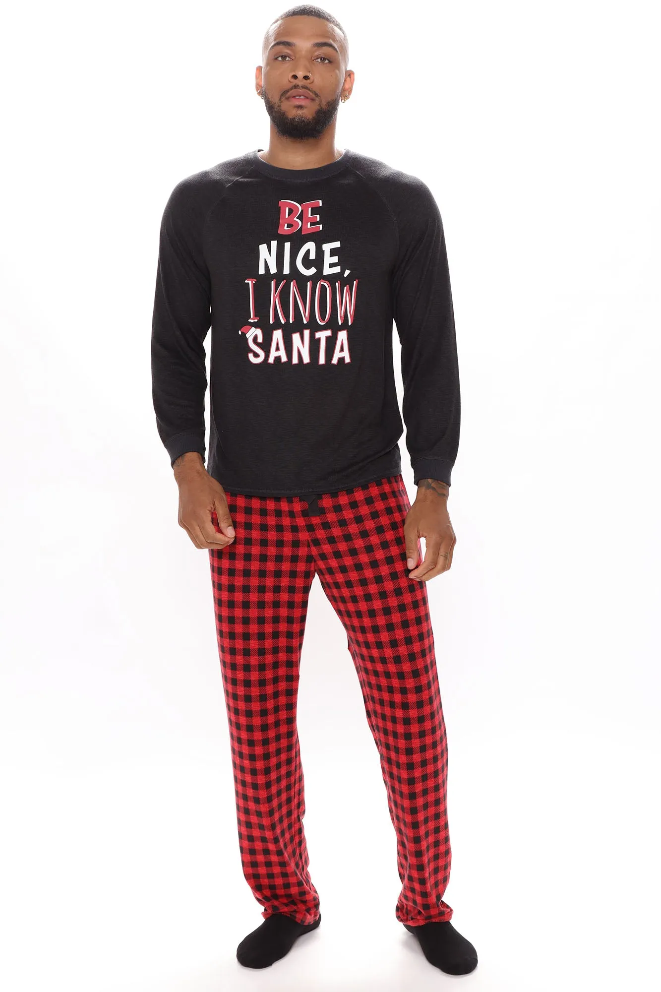 Be Nice I Know Santa Holiday PJ Set - Black/combo