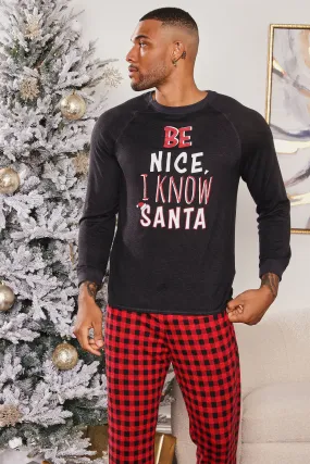 Be Nice I Know Santa Holiday PJ Set - Black/combo