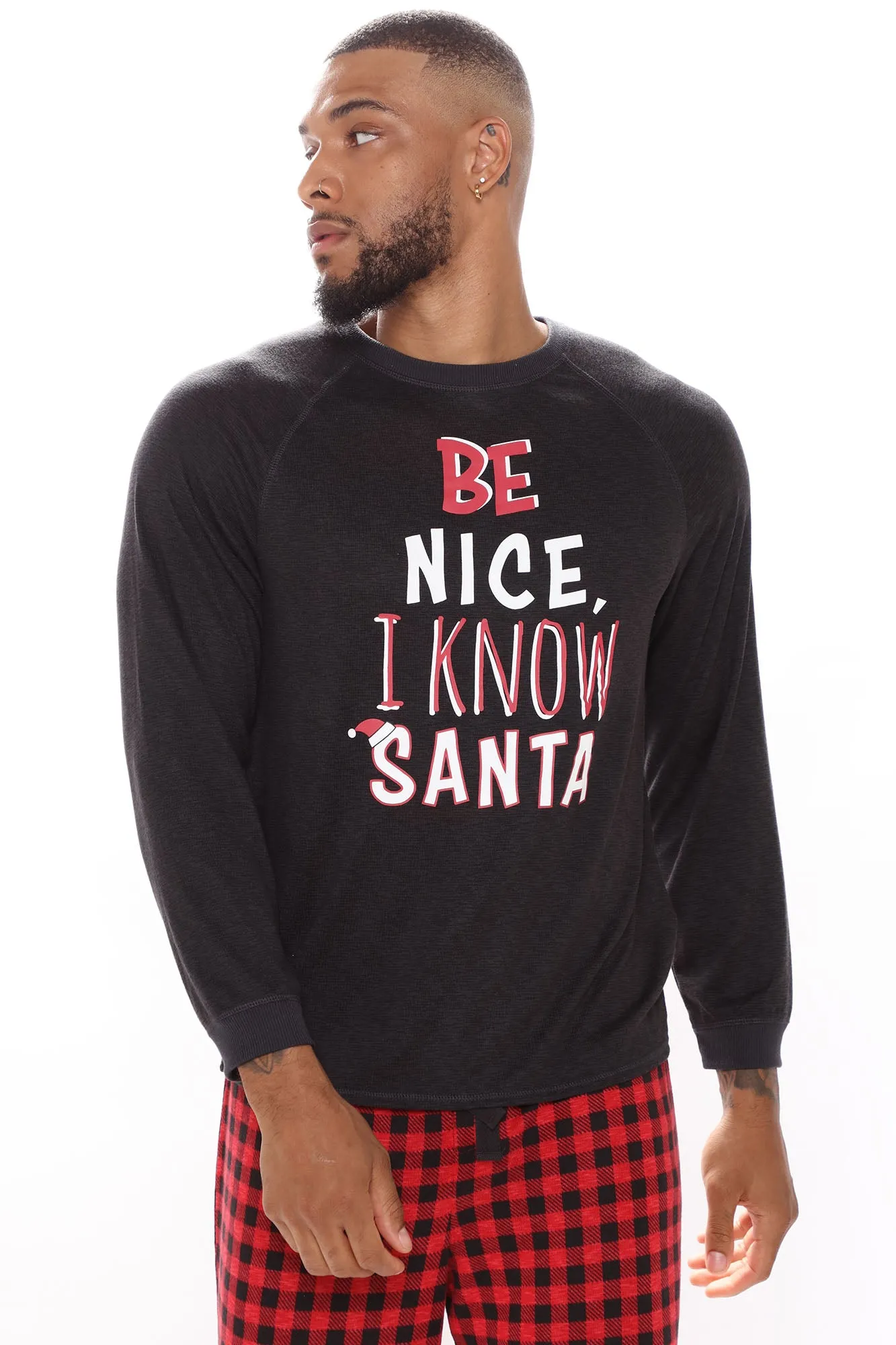 Be Nice I Know Santa Holiday PJ Set - Black/combo