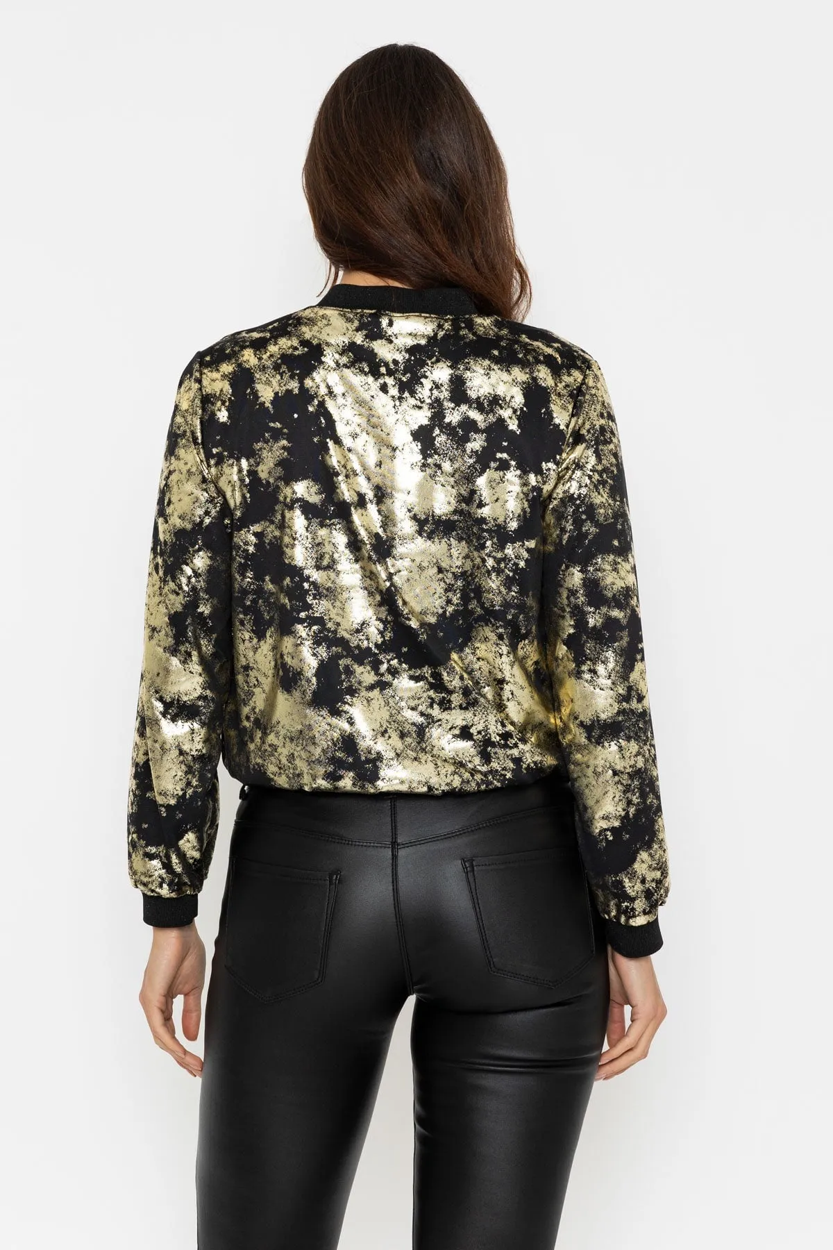 Black & Gold Metallic Bomber Jacket