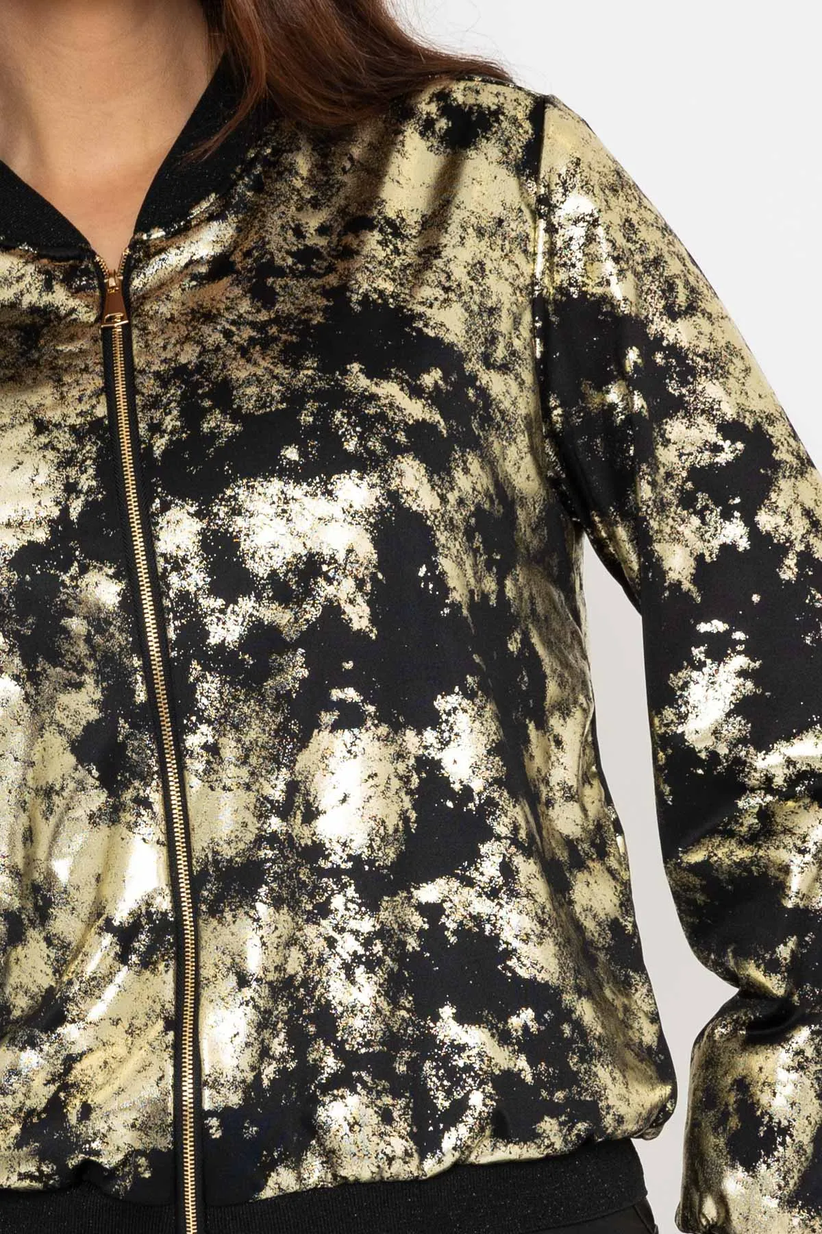 Black & Gold Metallic Bomber Jacket