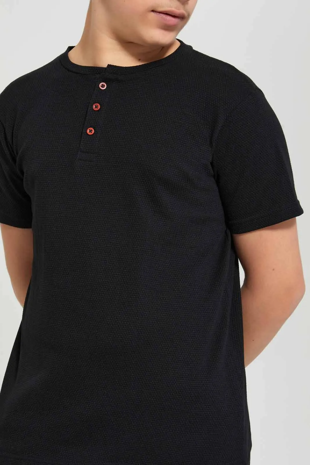 Black Jacquard Henley T-Shirt