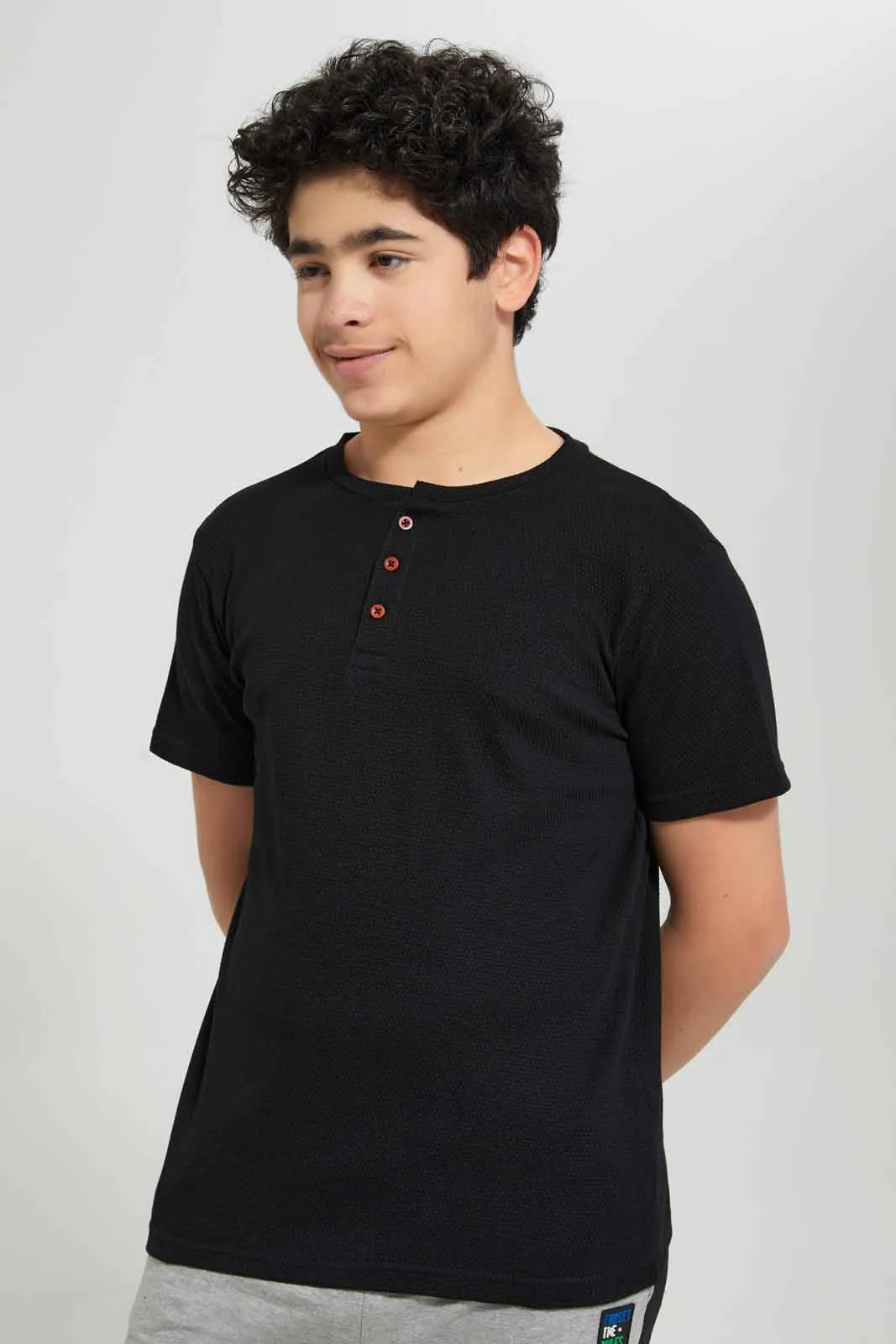 Black Jacquard Henley T-Shirt