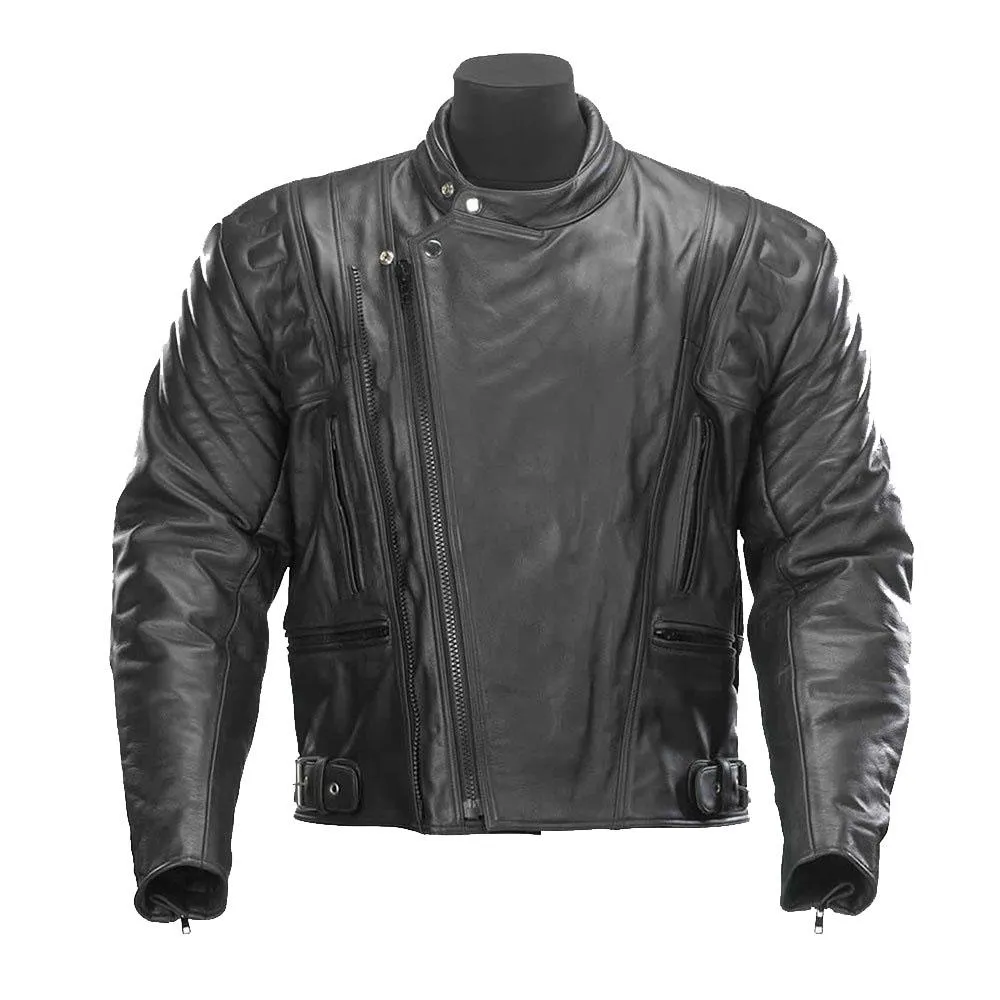 Black Zipped Leather Motorcycle Jacket