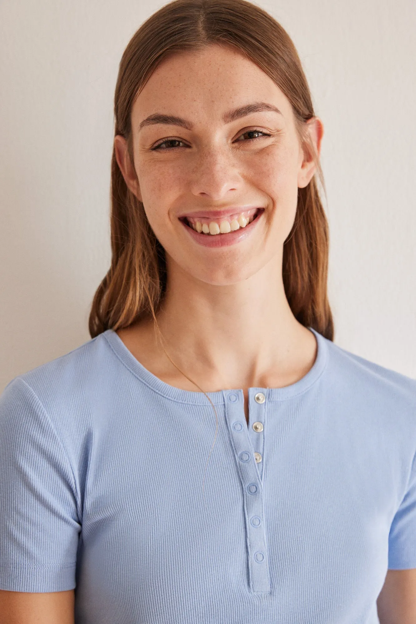 Blue 100% cotton short sleeve Henley T-shirt