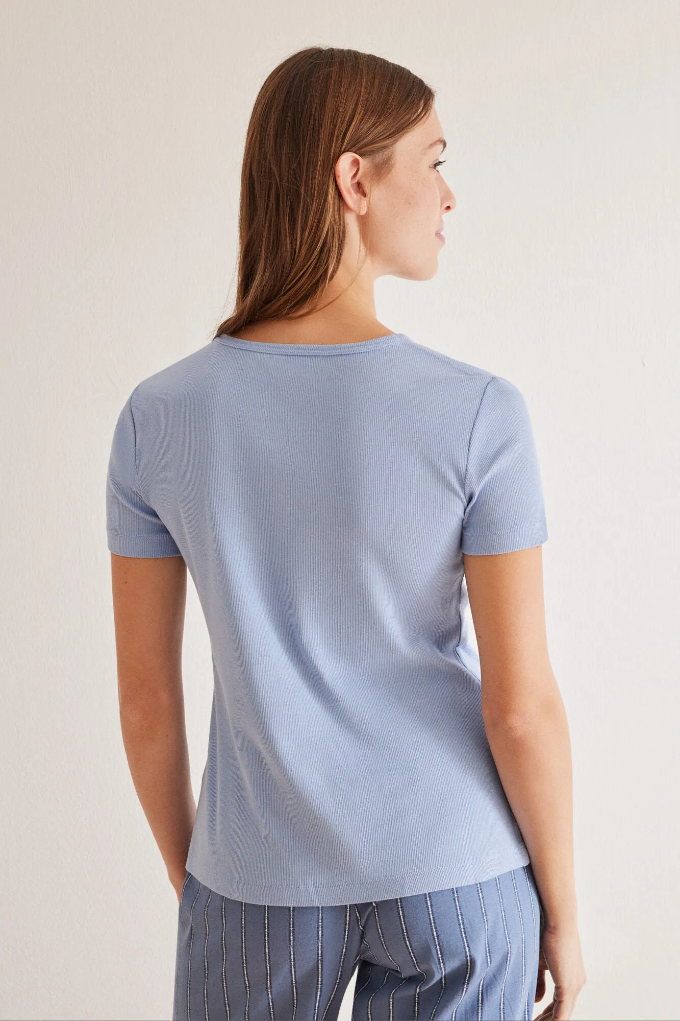 Blue 100% cotton short sleeve Henley T-shirt