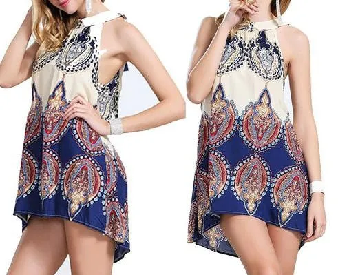 Boho Beach Short Mini Sleeveless Dress Women Summer Party Evening Cocktail JUP