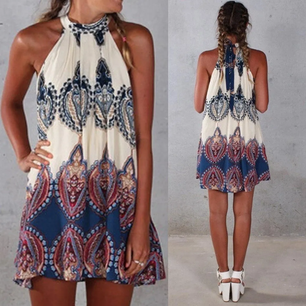 Boho Beach Short Mini Sleeveless Dress Women Summer Party Evening Cocktail JUP