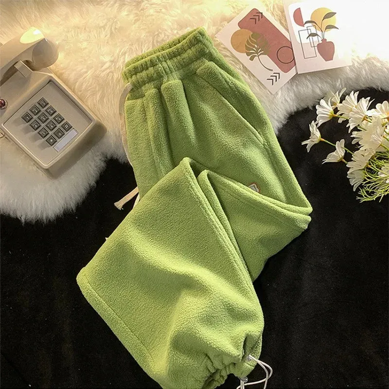 Bonnyshow  Loose Lamb Wool Velvet leggings Autumn Winter Women Casual Sports Pants Thick Fleece Warm Sweatpants Baggy Joggers Trousers