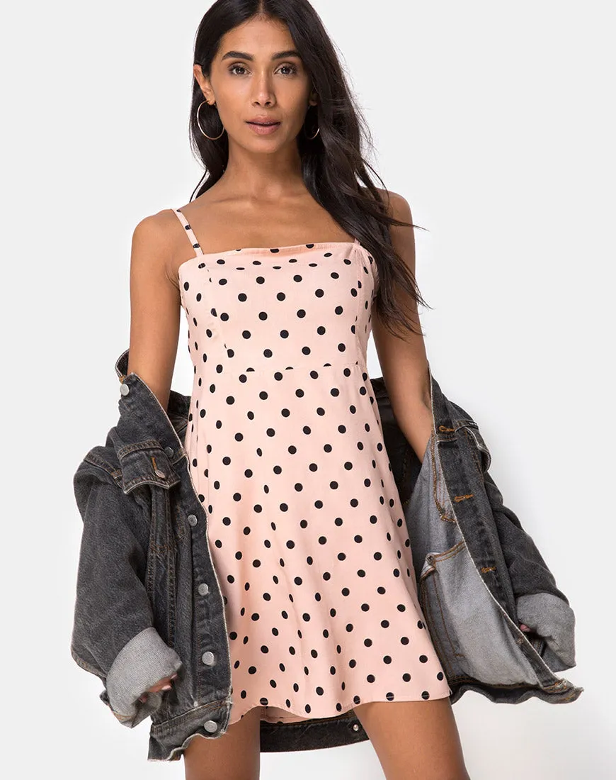 Boyasly Slip Dress in New Polka Nude Black