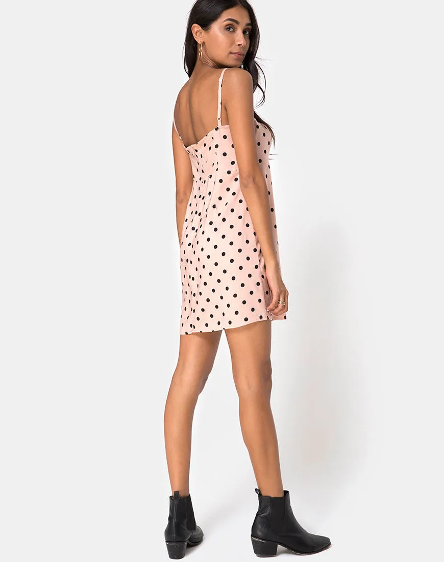 Boyasly Slip Dress in New Polka Nude Black