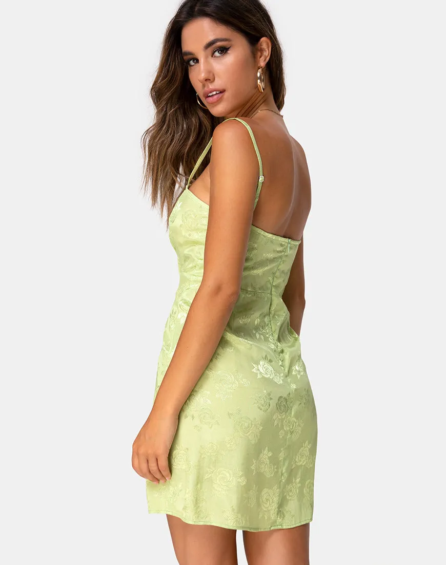 Boyasly Slip Dress in Satin Rose Lime