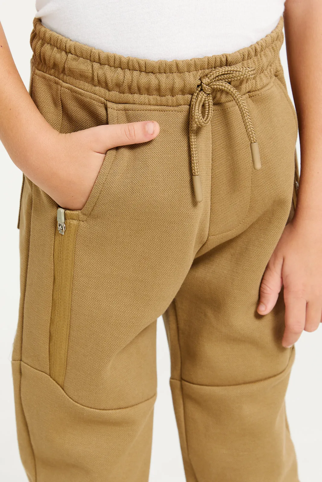 Boys Brown Cut & Sew With Pocket Zipper Pant