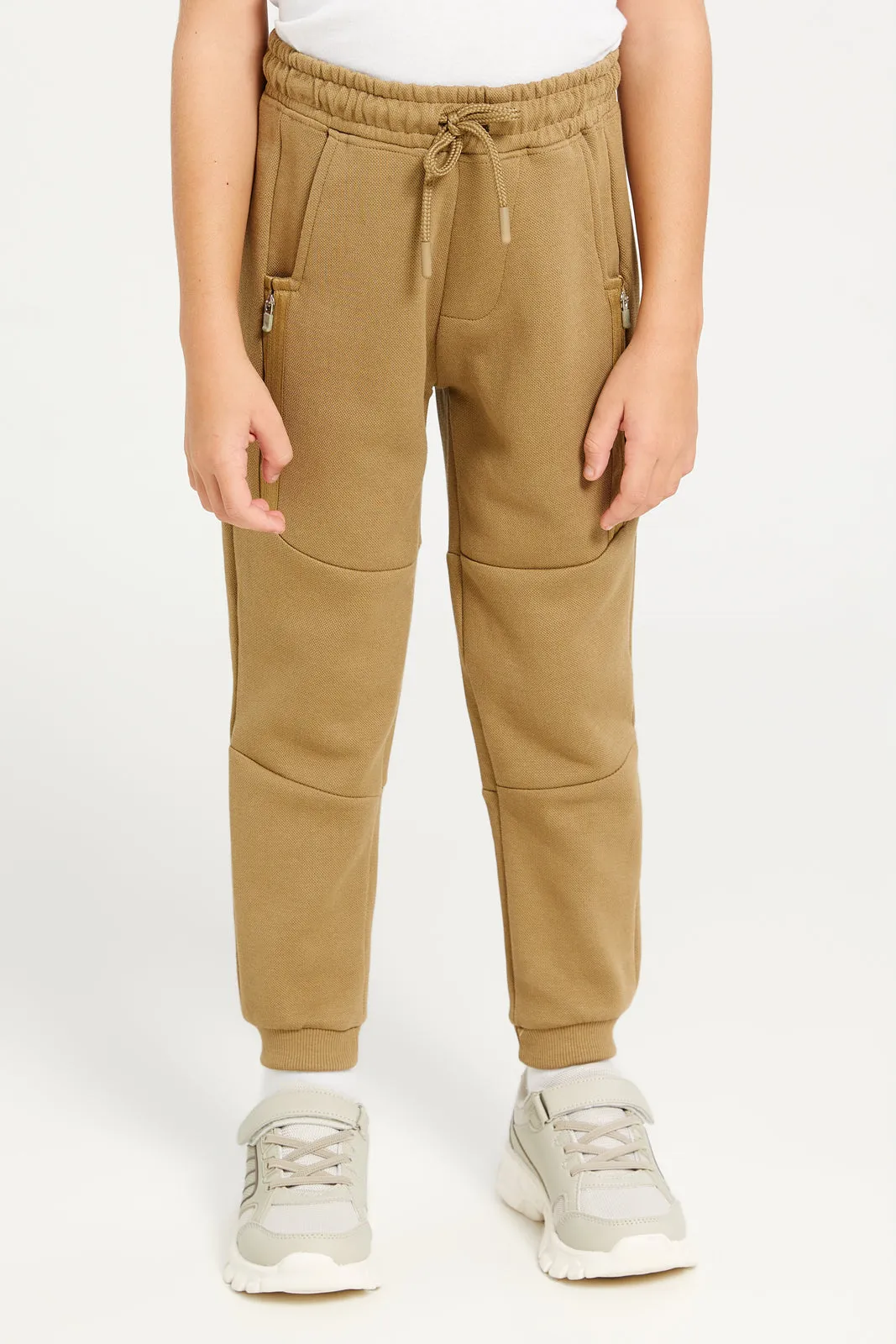 Boys Brown Cut & Sew With Pocket Zipper Pant