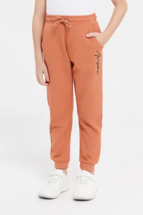 Boys Orange Waffle Jog Pants