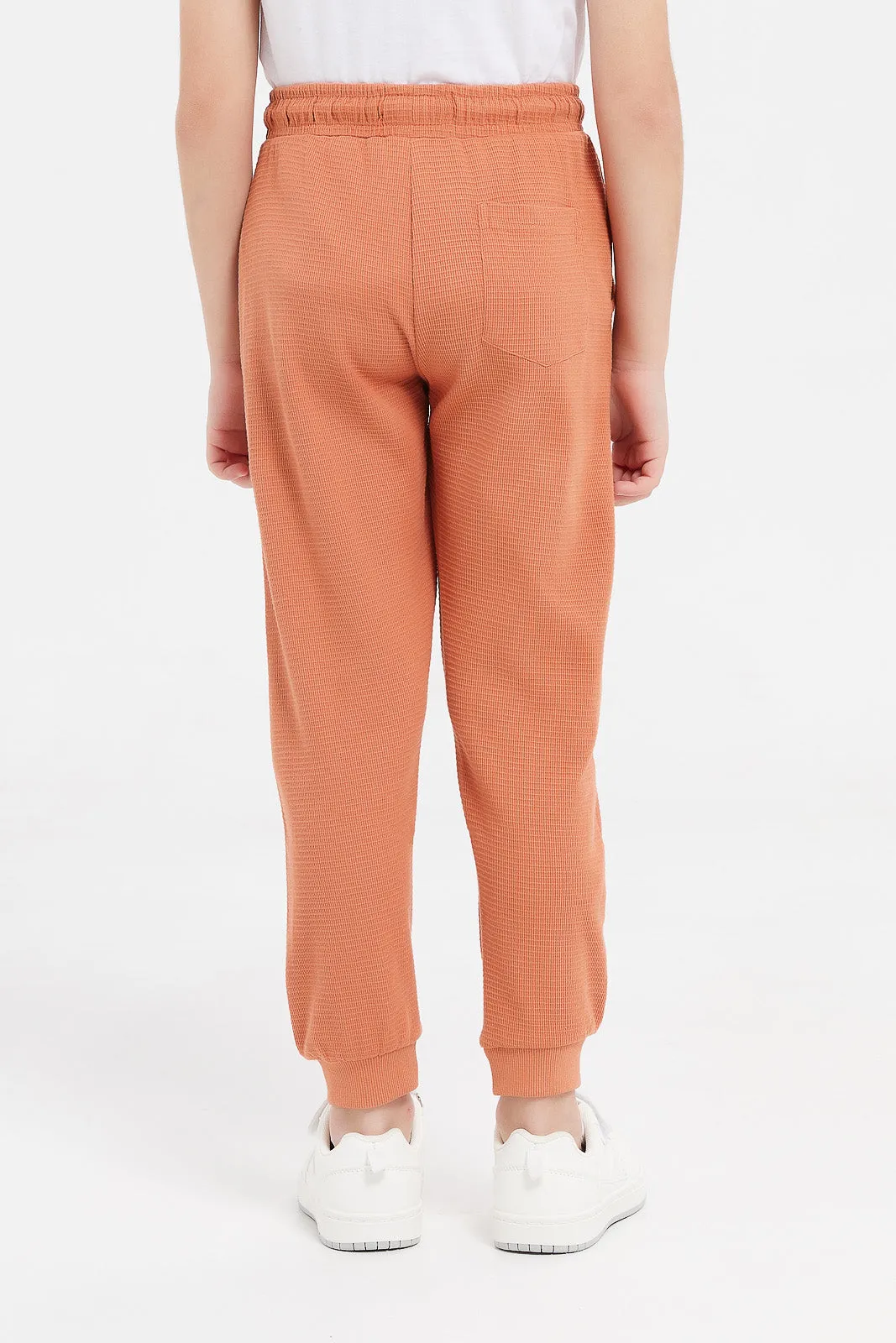 Boys Orange Waffle Jog Pants