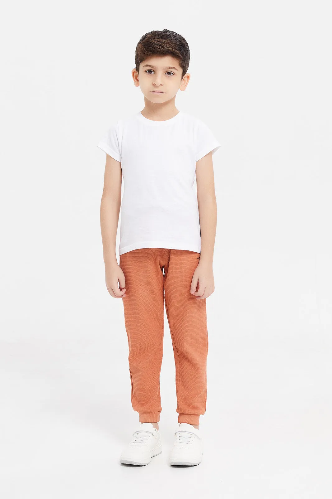 Boys Orange Waffle Jog Pants