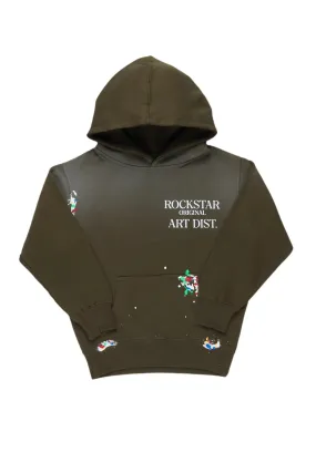 Boys Rockstar Art Dist. Dark Green Graphic Hoodie