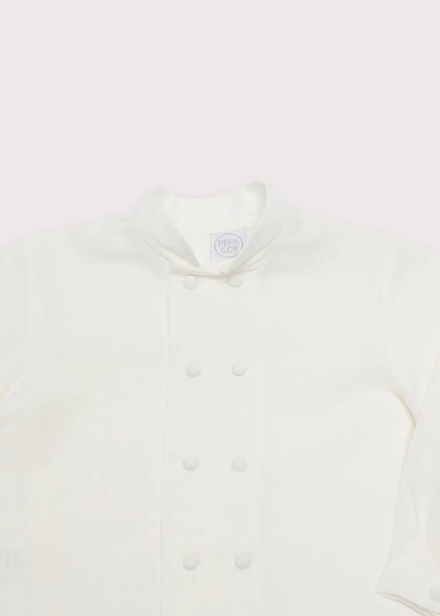 Boy's white double-breasted Mandarin collar shirt (12mths-10yrs)