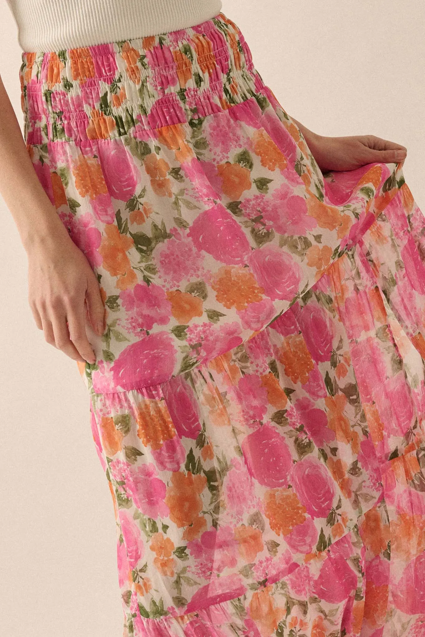 Brilliant Bouquet Tiered Floral Chiffon Maxi Skirt