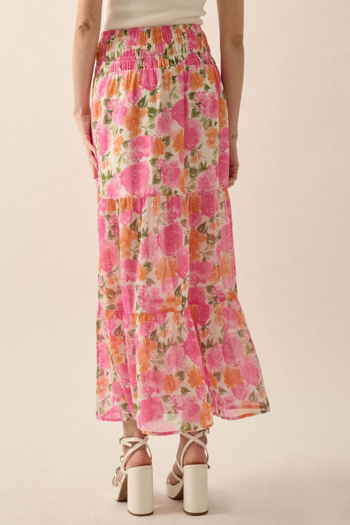 Brilliant Bouquet Tiered Floral Chiffon Maxi Skirt