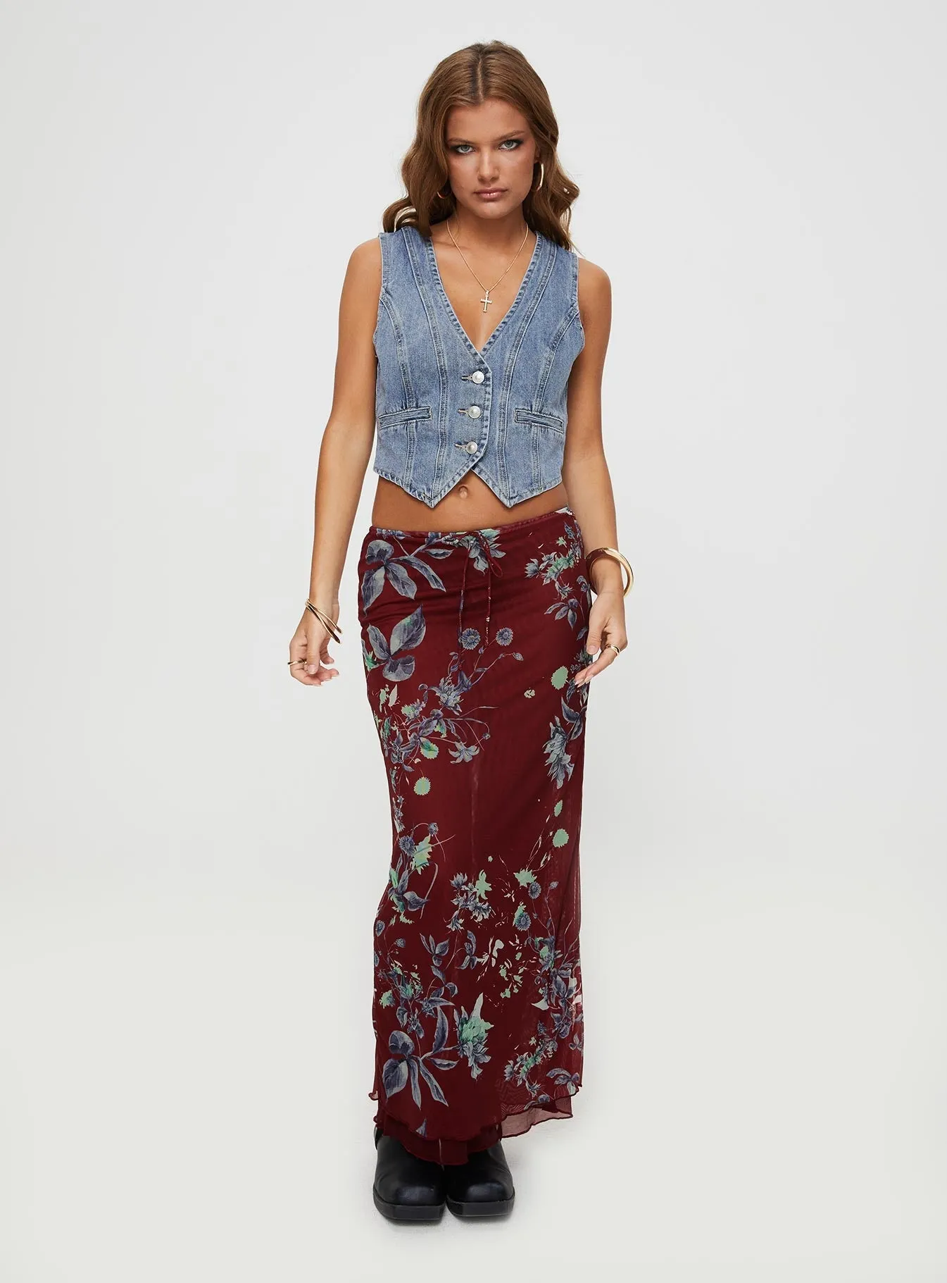 Buchan Maxi Skirt Red Floral