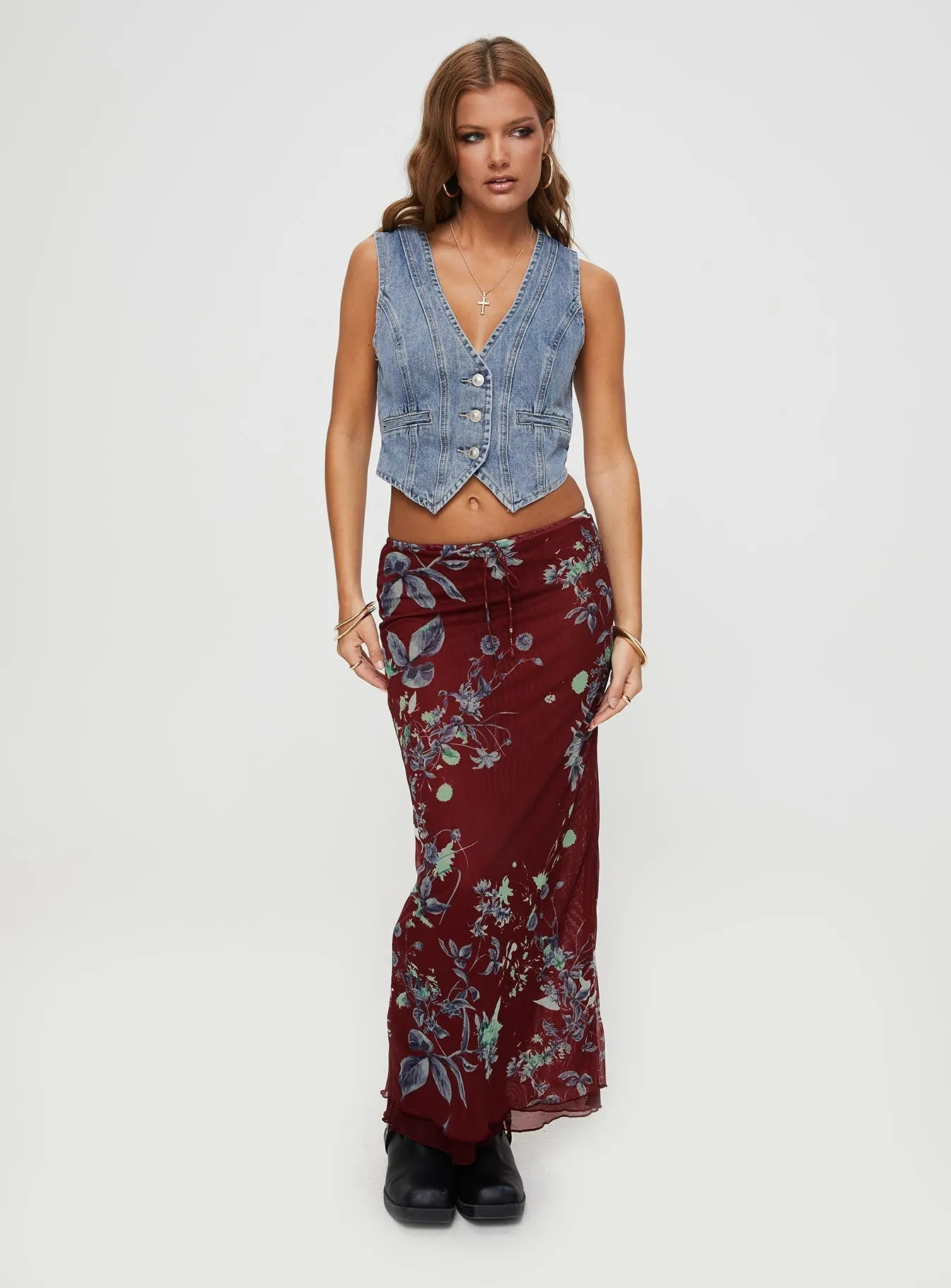 Buchan Maxi Skirt Red Floral