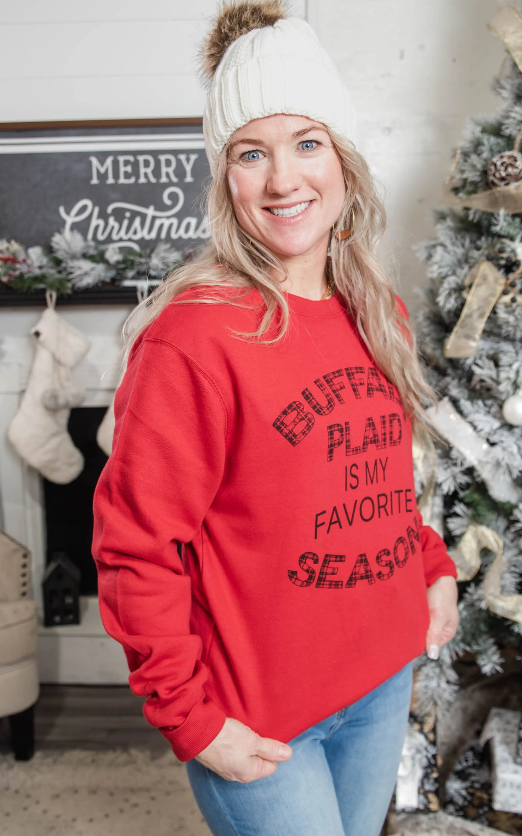 Buffalo Plaid is My Favorite Season Sweatshirt | Red**