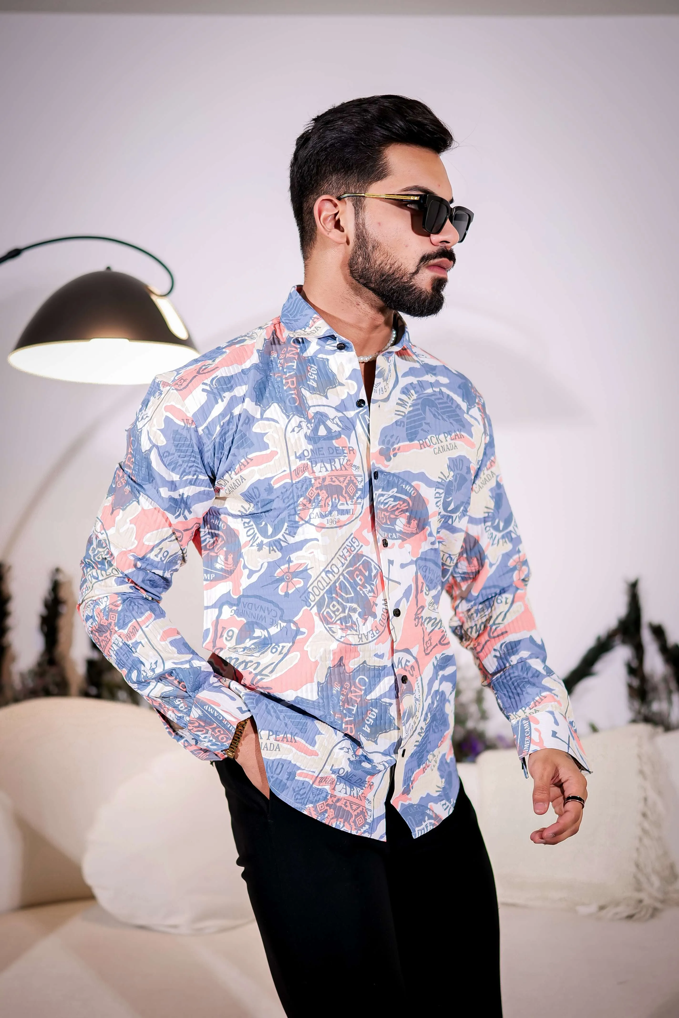 Cadet Blue Multicolor Imported Premium Shirt for Men's