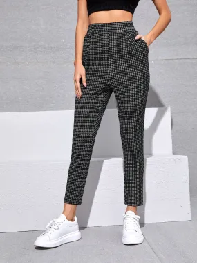 Casual Plaid Pocket High Waist Cropped Women Pants